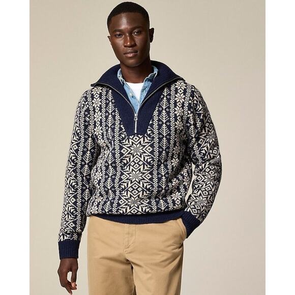 J. Crew Men's Fair Isle Lambswool Half-Zip Sweater Long Sleeve Size M NWOT - Picture 2 of 12